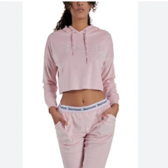Juicy Couture Tops - Juicy Couture Velour Hooded Rhinestone Lounge Top